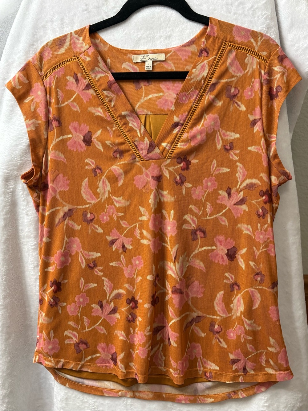 Z Supply Mustard Floral V-Neck Cap Sleeve Blouse